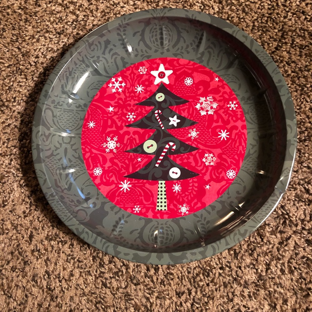 NWT-Metal Platter-Christmas Tree Design-Red/Green